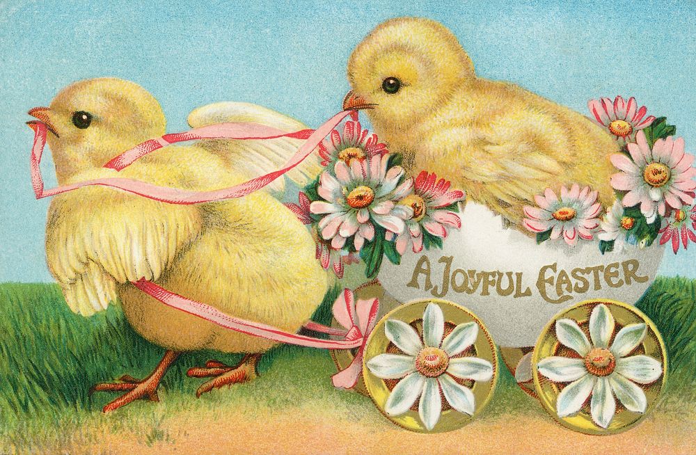 A Joyful Easter (1915) chromolithograph. Original public domain image from Wikipedia. Digitally enhanced by rawpixel.