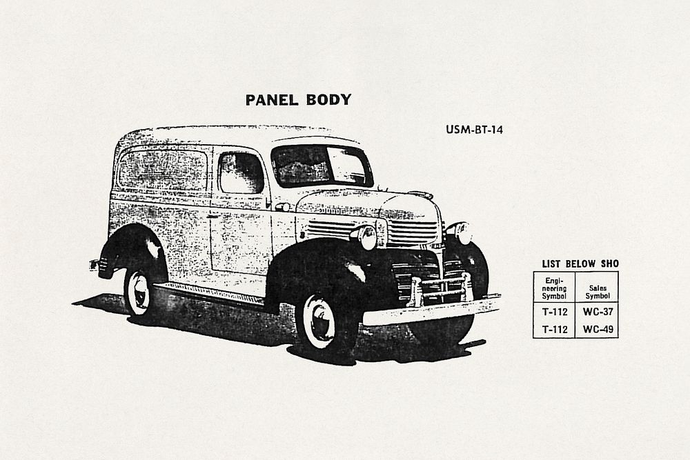 Dodge T-112 WC-37, WC-49 Panel Body (USM-BT-14) (1943) drawing by Ordnance Department, United States Army Service Forces.…