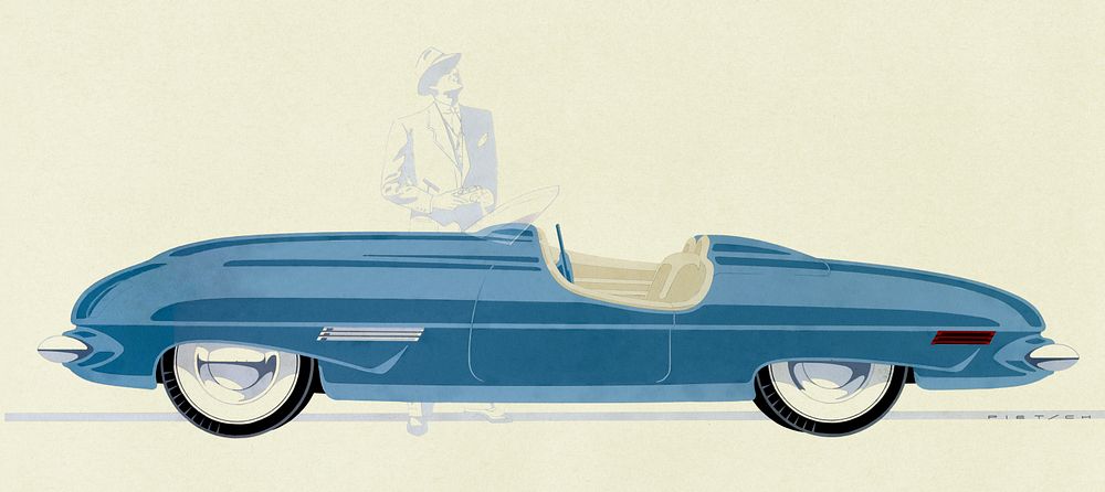 Classic car series, Blue Roadster (1944) drawing by Theodore Wells Pietsch II. Original public domain image from Wikipedia.…