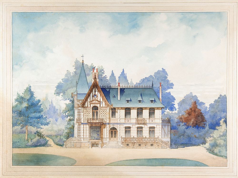 View of a Country House (1898) architecture watercolor art. Original public domain image from The MET Museum. Digitally…