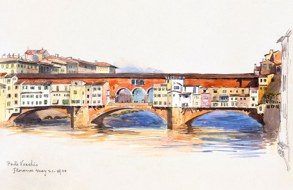Ponte Vecchio, Florence (1900) watercolor art by George Elbert Burr. Original public domain image from The Smithsonian…