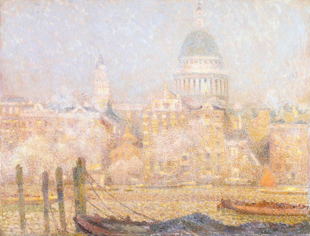 St. Paul&rsquo;s from the River- Morning Sun in Winter (1906-1907) oil painting art by Henri Le Sidaner. Original public…