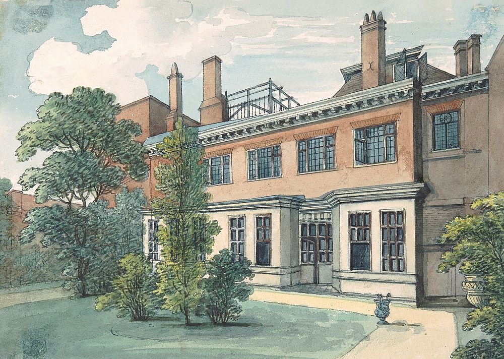 Garden Front of Weaver's Hall (1794-1800) watercolor art by Samuel Ireland. Original public domain image from Yale Center…