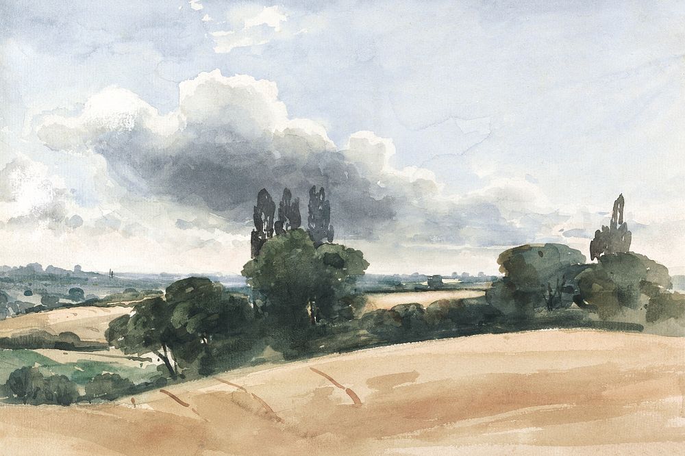 Essex Landscape (1798–1865) watercolor art by Thomas Churchyard. Original public domain image from Yale Center for British…