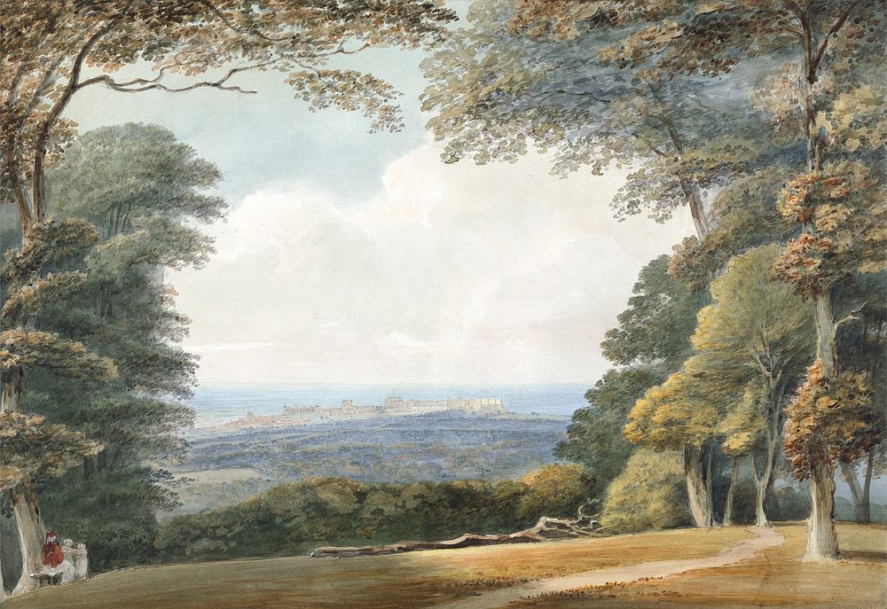 Distant View of Windsor Castle (1757&ndash;1819) watercolor art by Samuel Davis. Original public domain image from Yale…