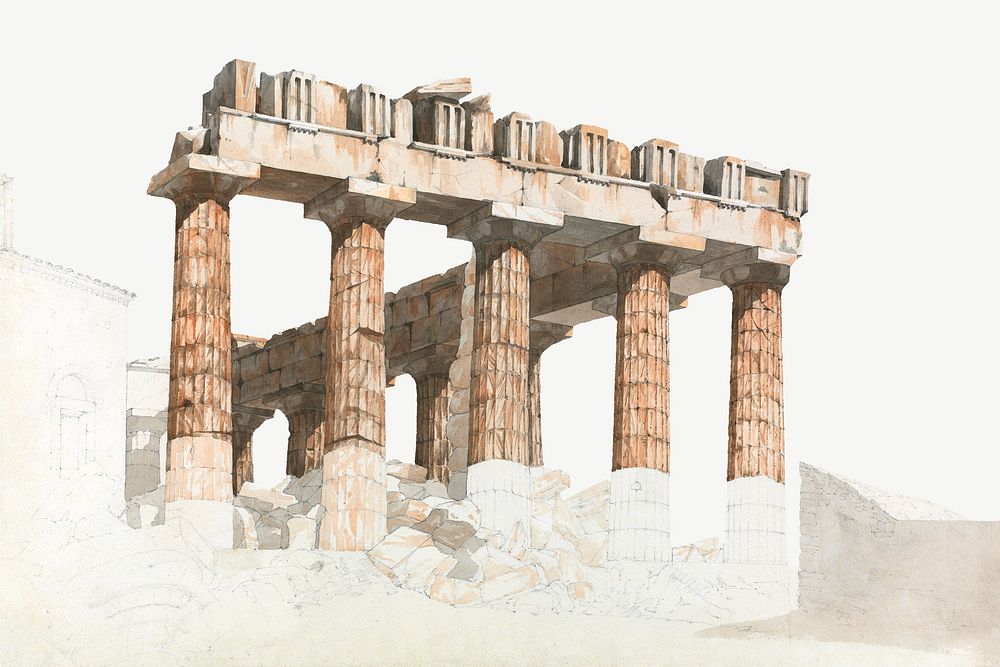The Parthenon architecture watercolor art psd. Remixed by rawpixel.