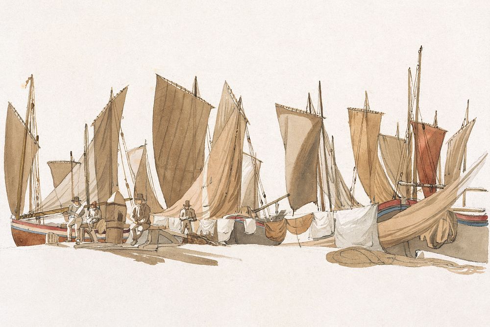 Fishing Smacks (1780&ndash;1834) watercolor art by Joseph Powell. Original public domain image from Yale Center for British…