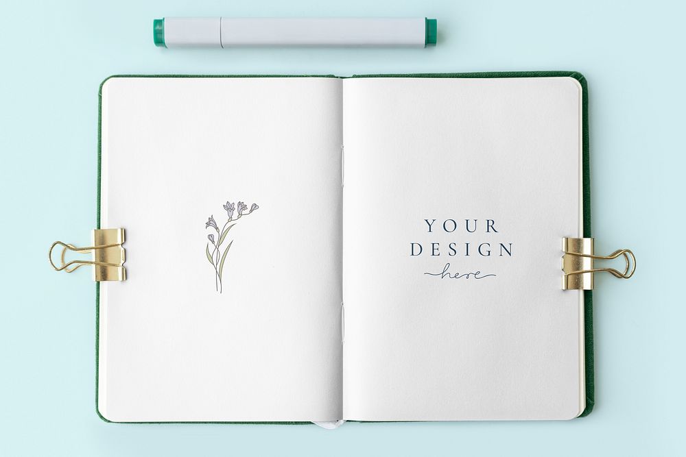 Flowers on a notebook page mockup