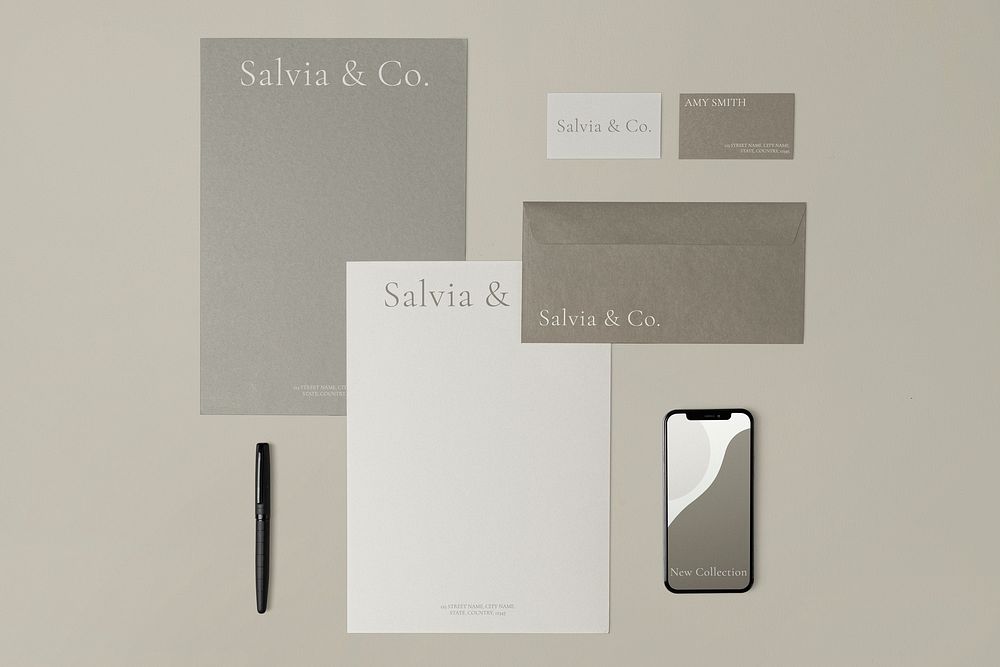 Corporate identity mockup, professional stationery, business branding, flat lay design