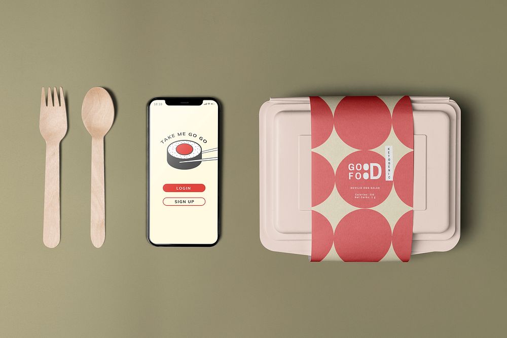 Food box label mockup psd, eco-friendly product branding design