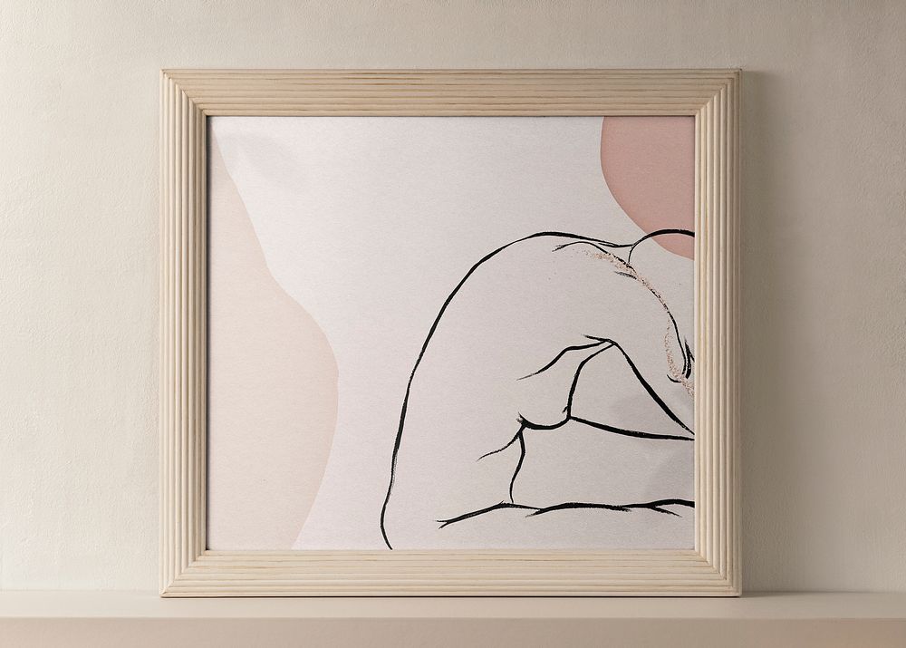 Feminine frame mockup, beige line art, psd design