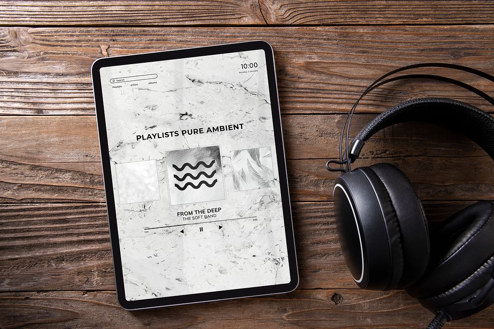 Tablet screen mockup, musician aesthetic lifestyle design psd
