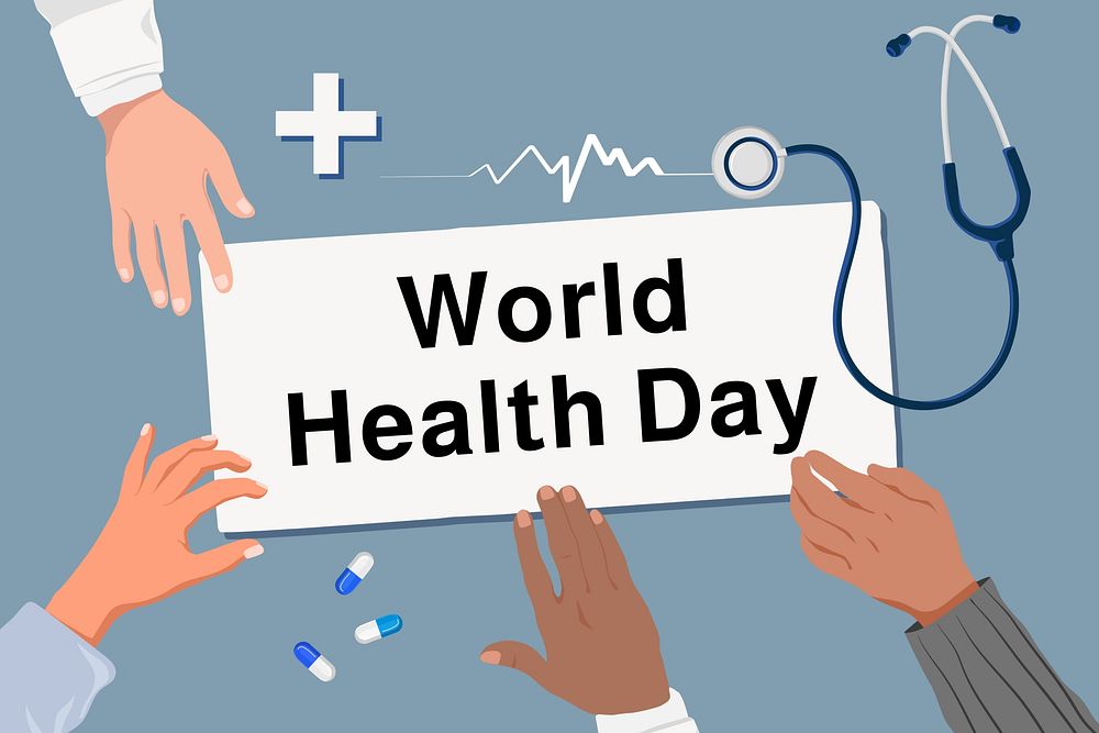 World Health Day diverse hands, health & wellness remix