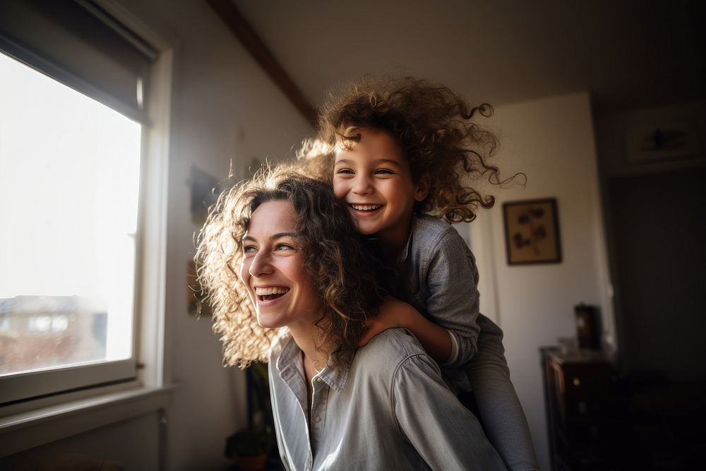 Laughing painting family female. 