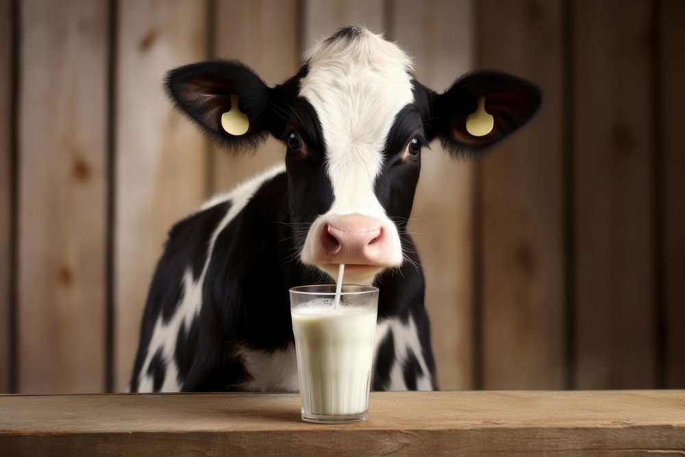Milk cow livestock drinking. AI generated Image by rawpixel.