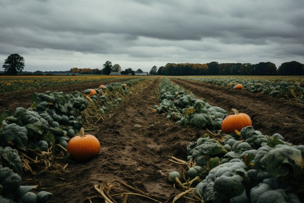 Pumpkin field countryside vegetable. AI generated Image by rawpixel.
