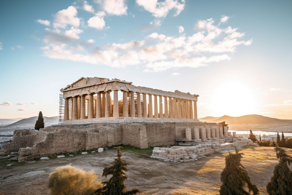 Architecture parthenon building worship. AI generated Image by rawpixel.