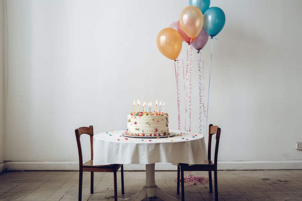 Cake furniture birthday balloon. AI generated Image by rawpixel.
