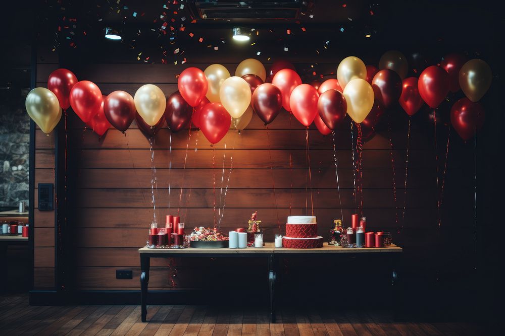 Balloon decoration birthday indoors. AI generated Image by rawpixel.