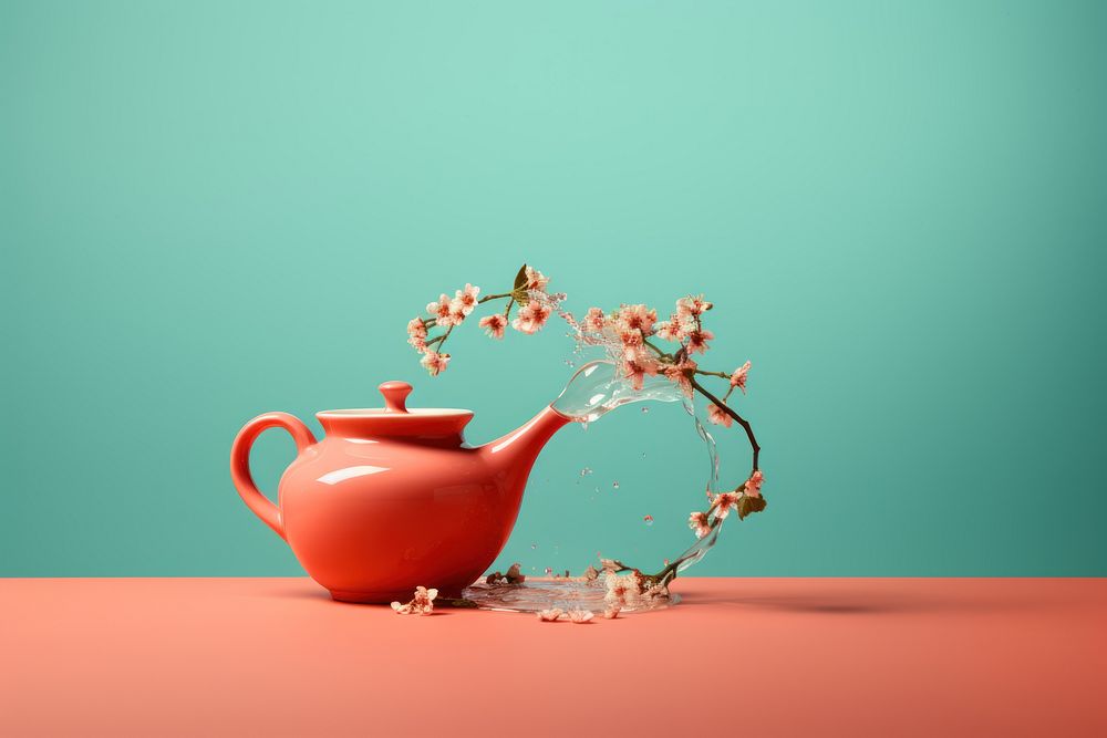 Cookware pottery blossom teapot. AI generated Image by rawpixel.