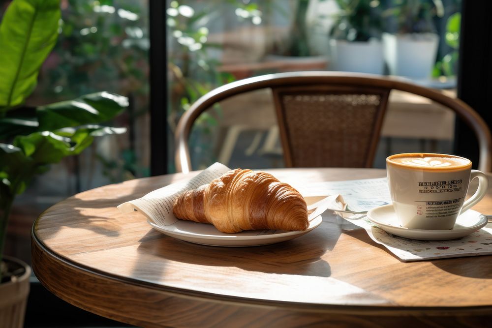 Croissant coffee plate cup. 