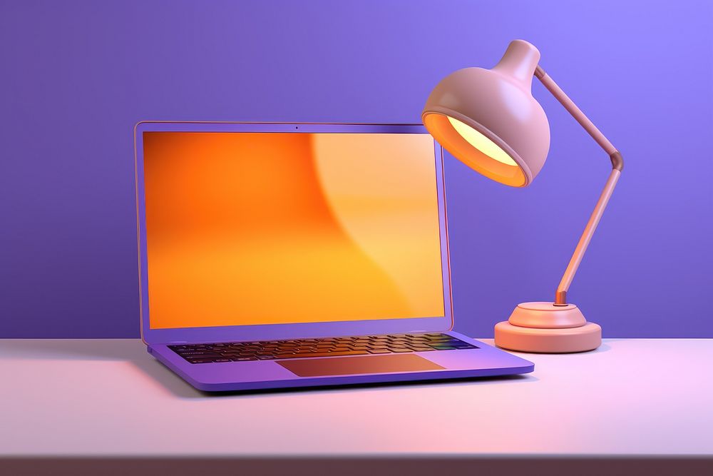 Computer laptop purple lamp. AI generated Image by rawpixel.