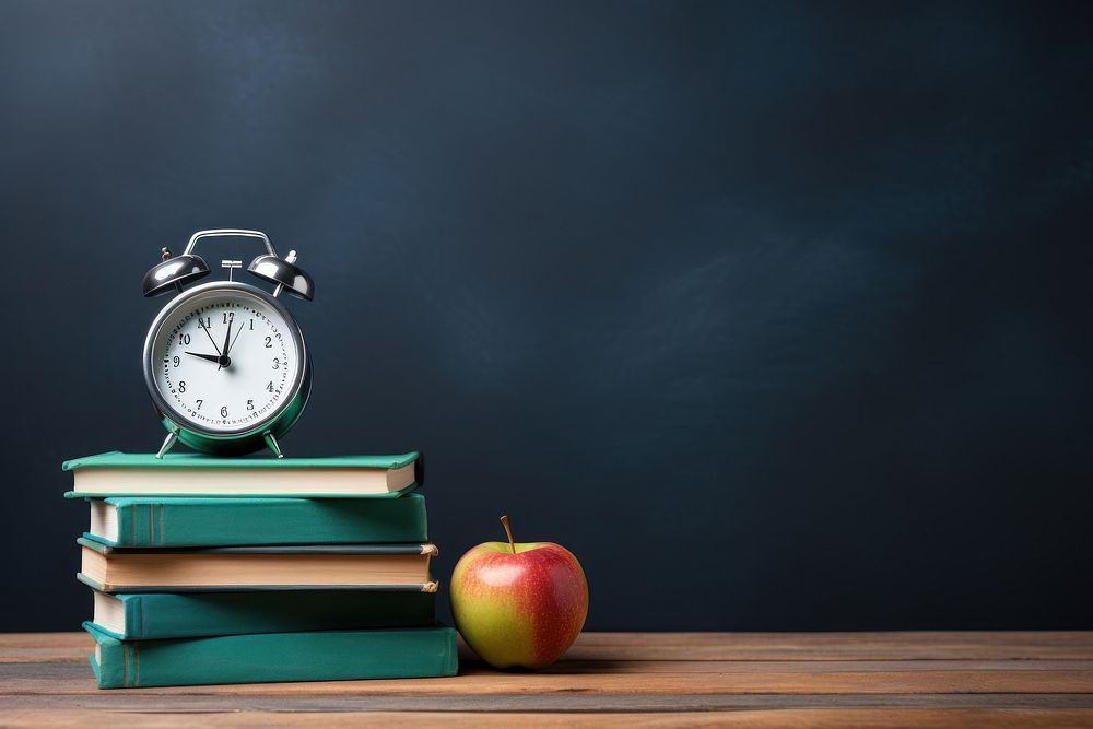 Blackboard school clock book. AI generated Image by rawpixel.