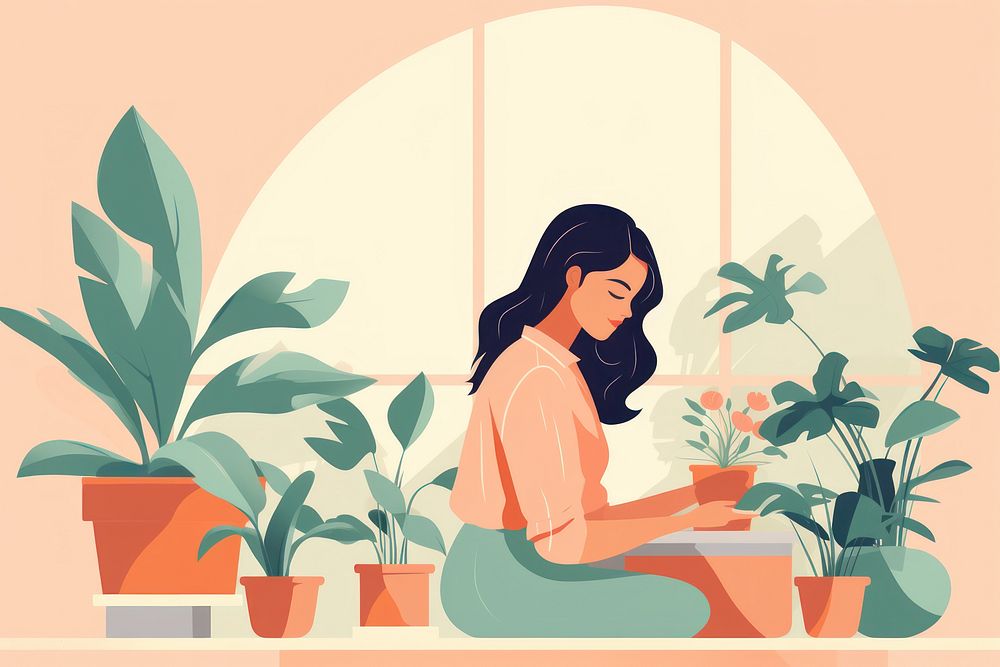 Plant houseplant painting graphics. AI generated Image by rawpixel.