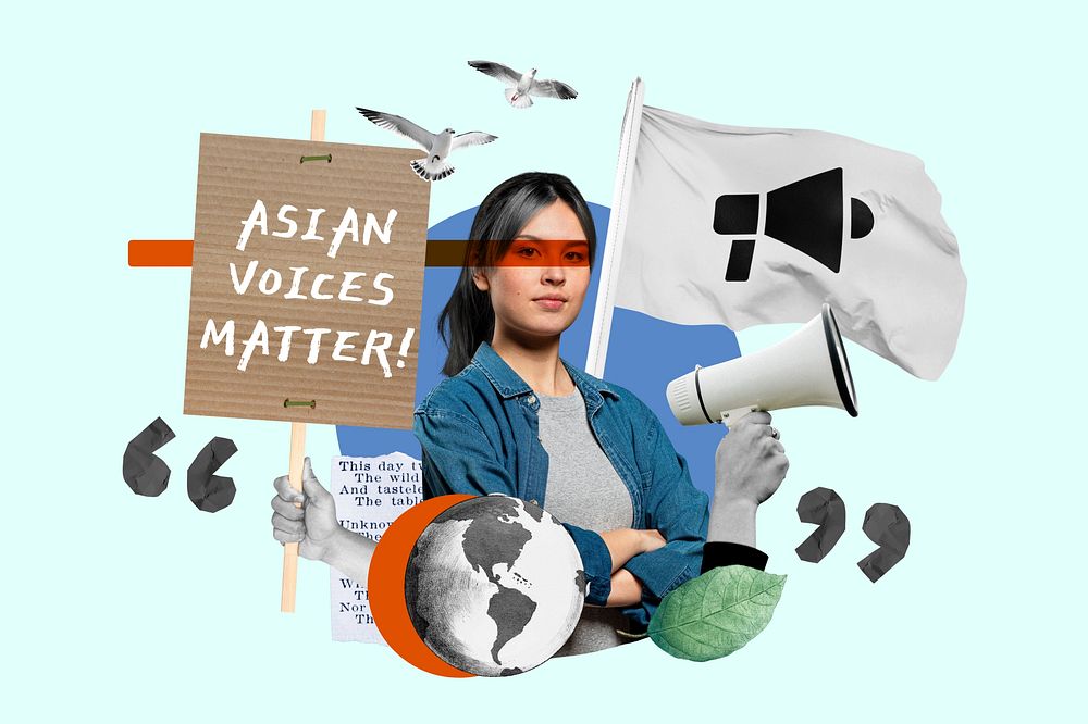 Asian voices matter, woman protesting remix