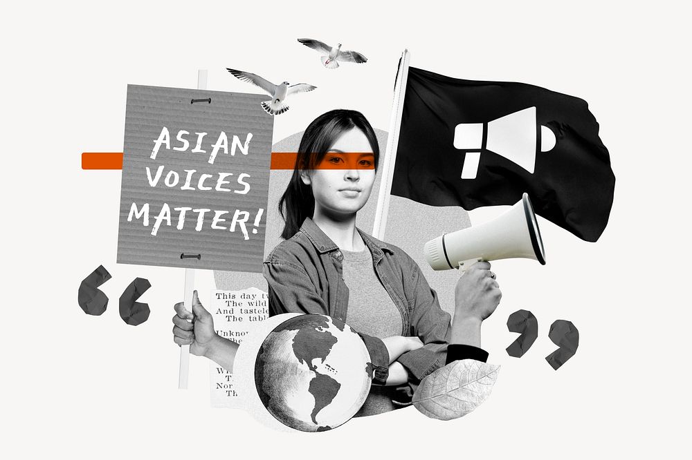 Asian voices matter, woman protesting remix
