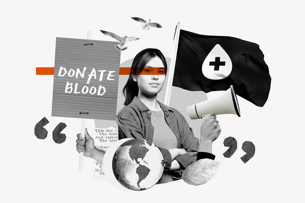 Donate blood word, charity campaign remix