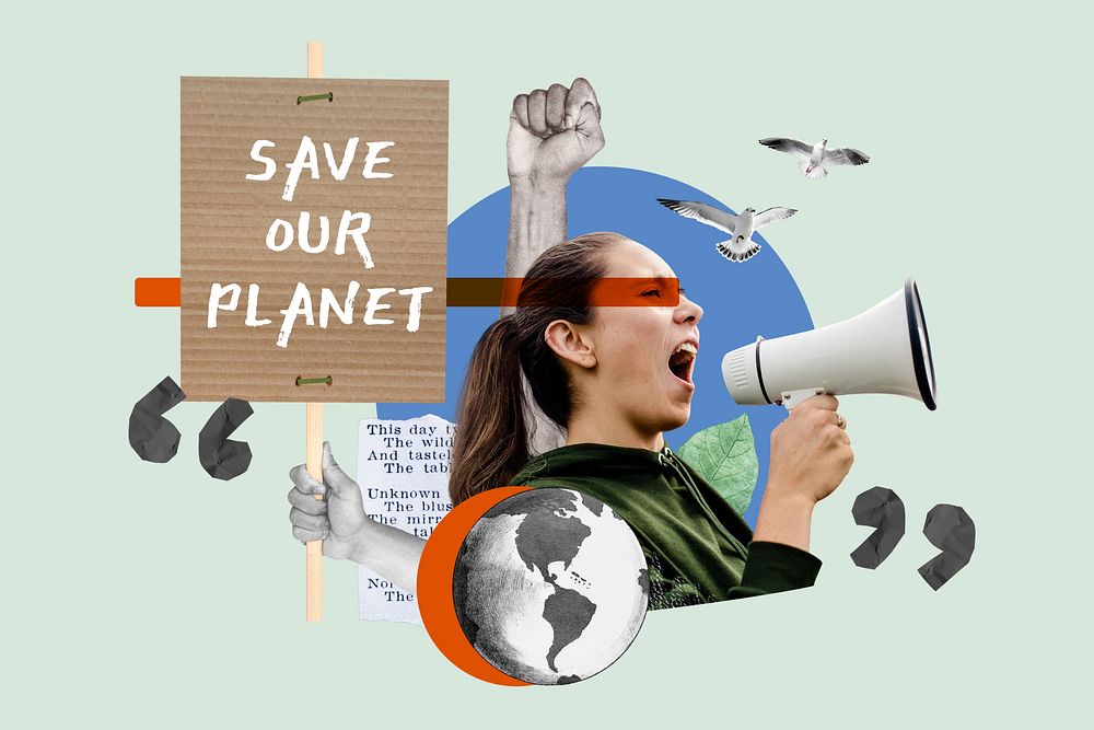 Save our planet, environment activism photo collage