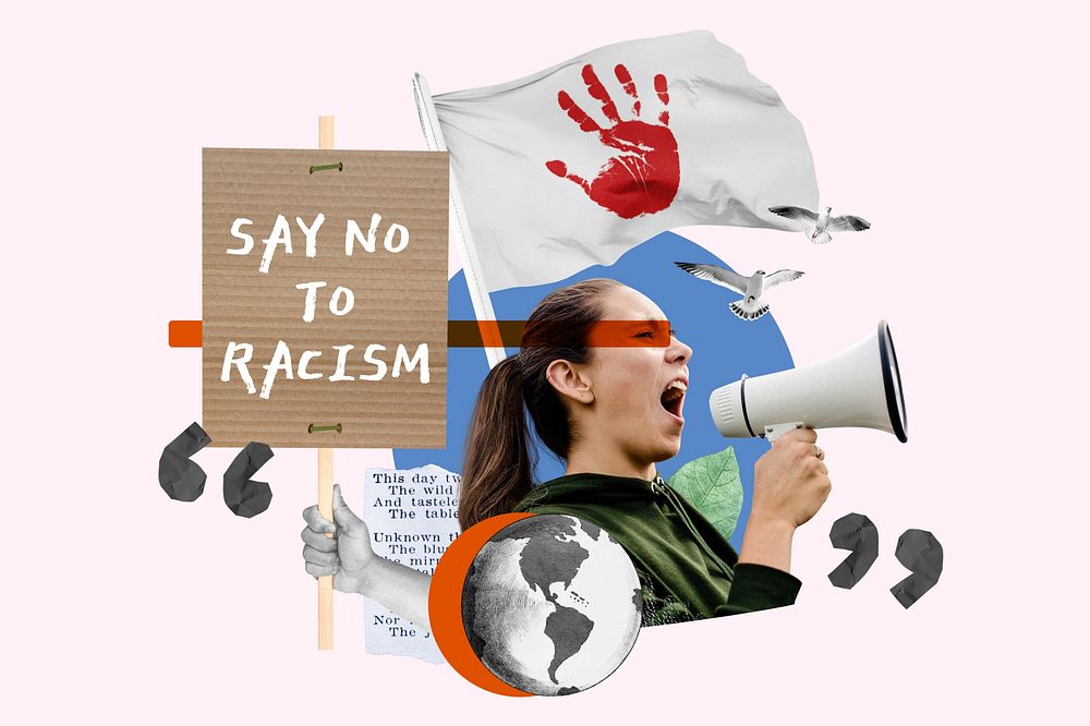 No racism protest, human rights collage art