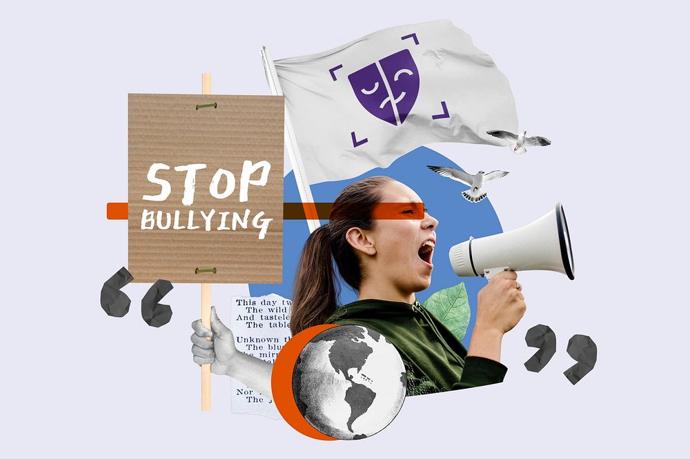 Stop bullying words, woman protesting remix