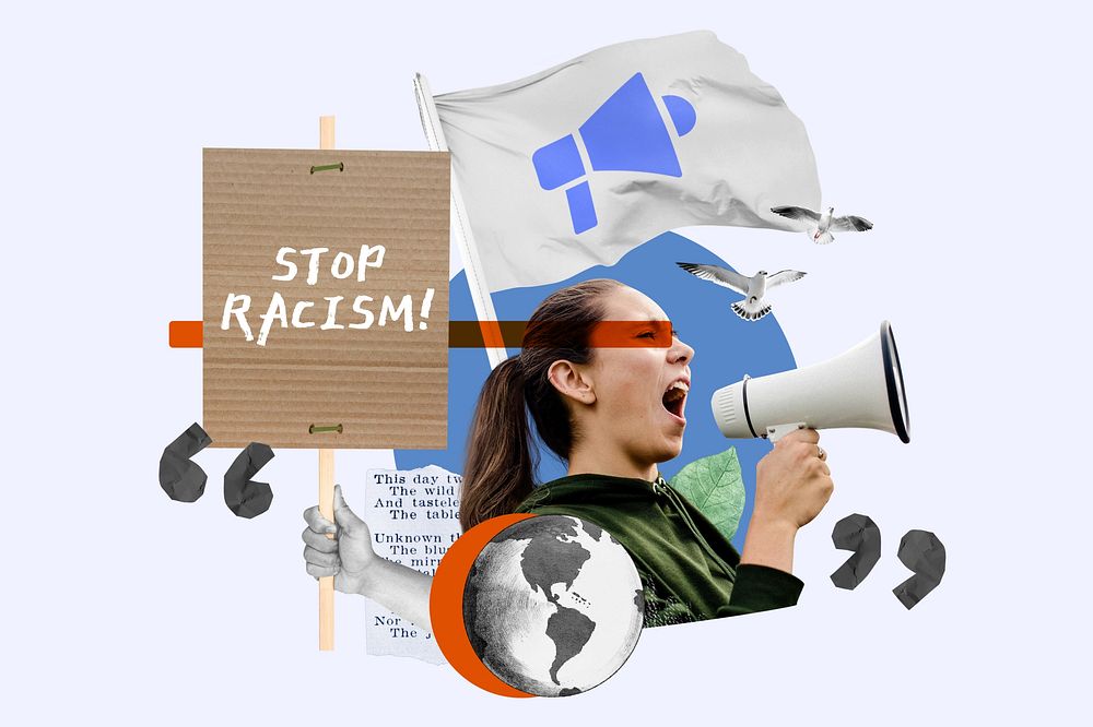 Stop racism protest, human rights collage art