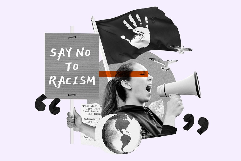 No racism protest, human rights collage art