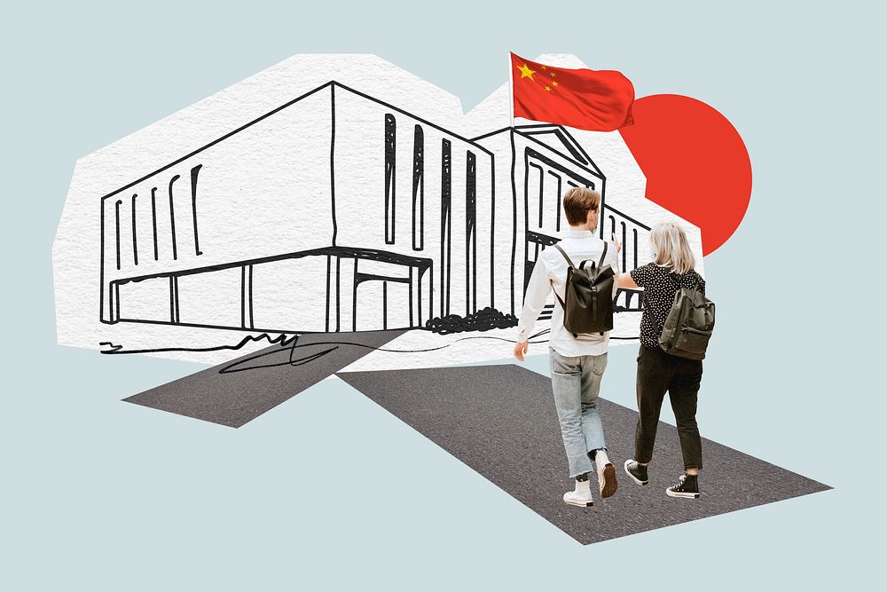 Study in China, education line art collage