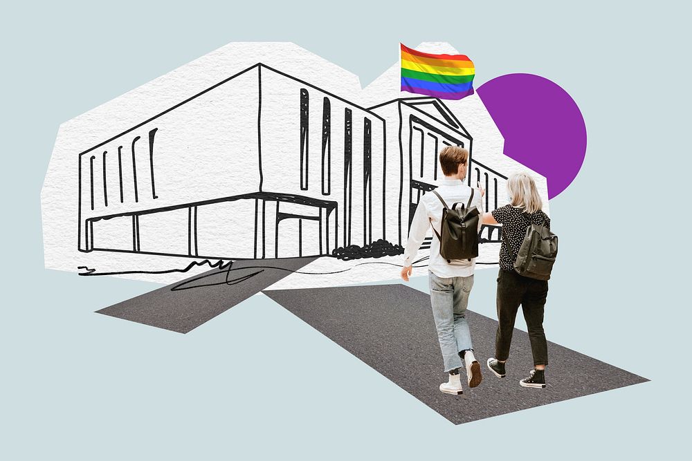 LGBTQ friendly school, education line art collage