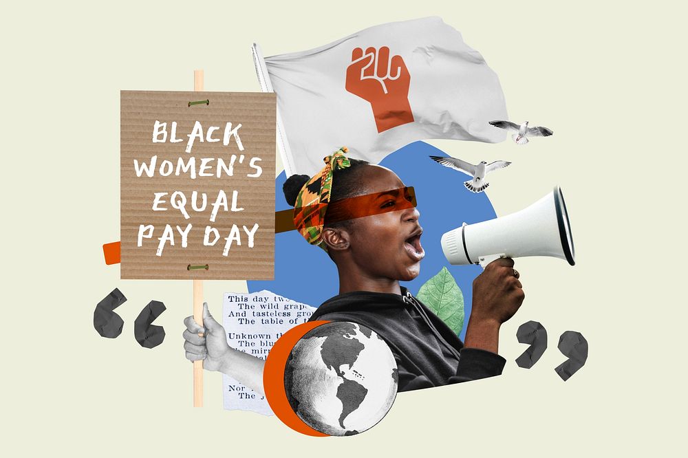 Women's equal pay, black woman protesting remix