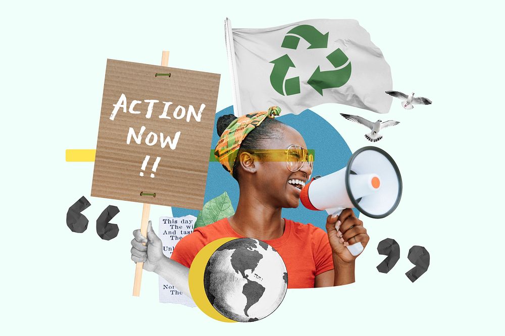Action now, environment activism collage art