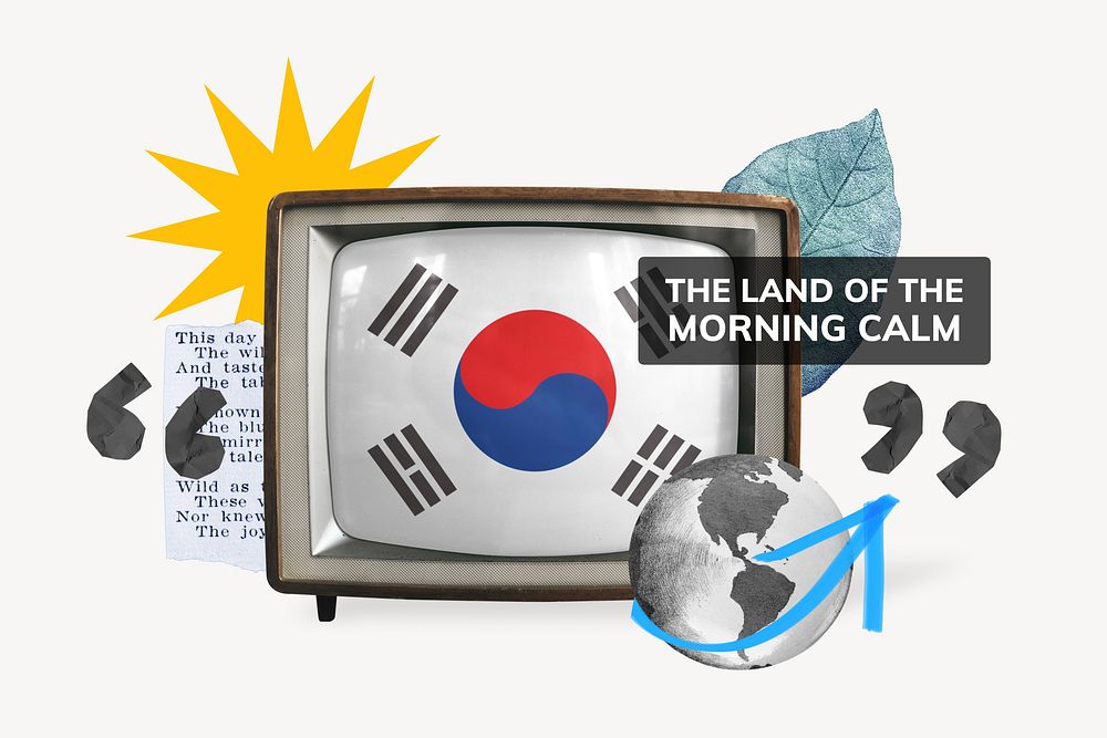 The land of the morning calm, TV news collage illustration