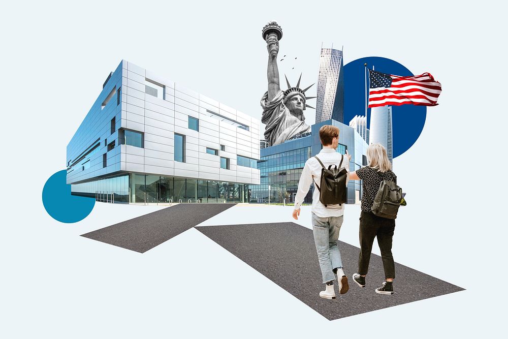 Study in USA, education photo collage