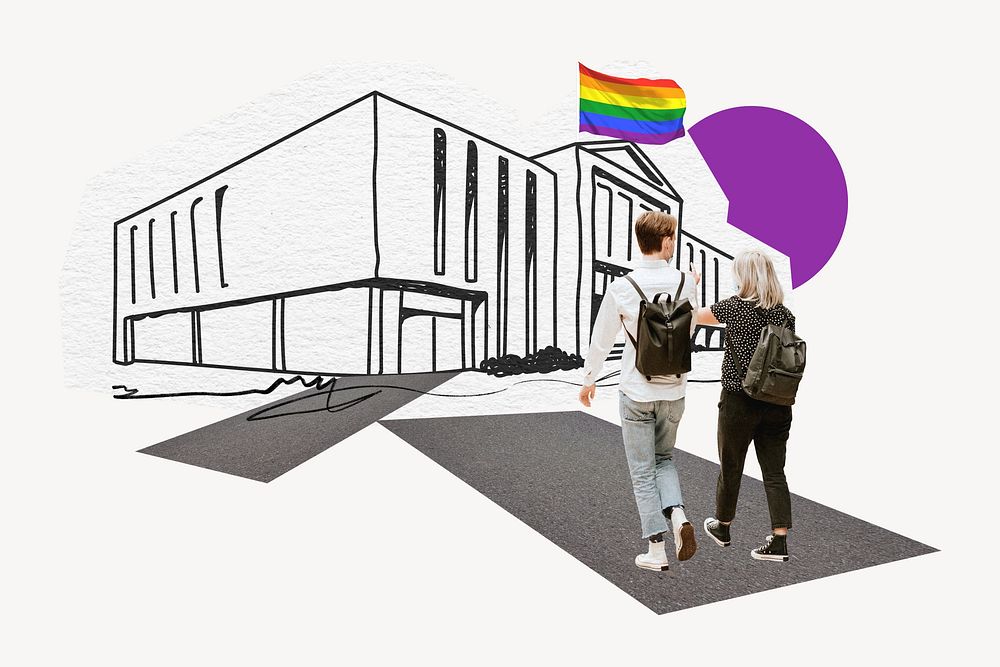 LGBTQ friendly school, education line art collage