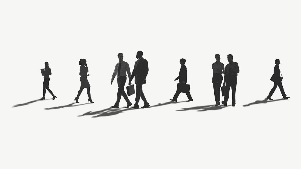 Shadowed businesspeople walking collage element psd