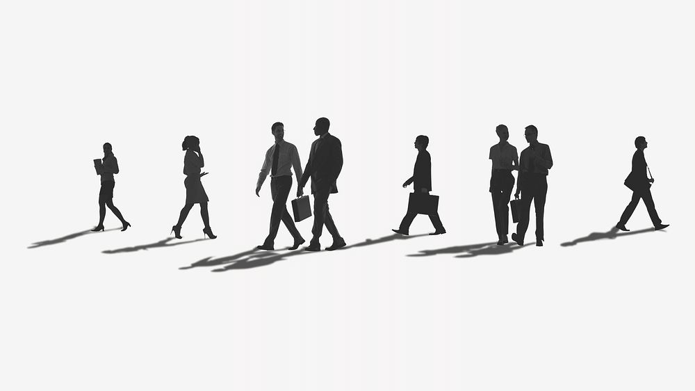 Shadowed businesspeople walking black & white