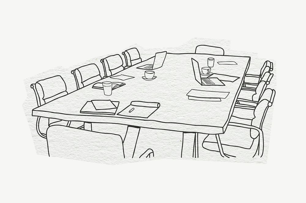 Meeting room, line art collage element psd