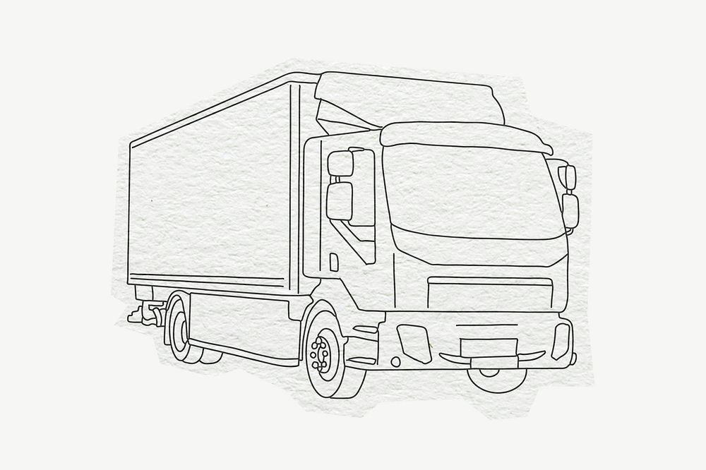 Moving truck , line art collage element psd