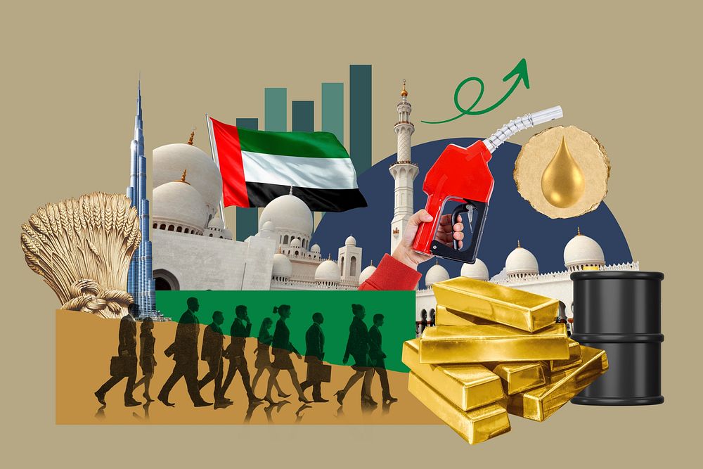 UAE economy, commodity market collage
