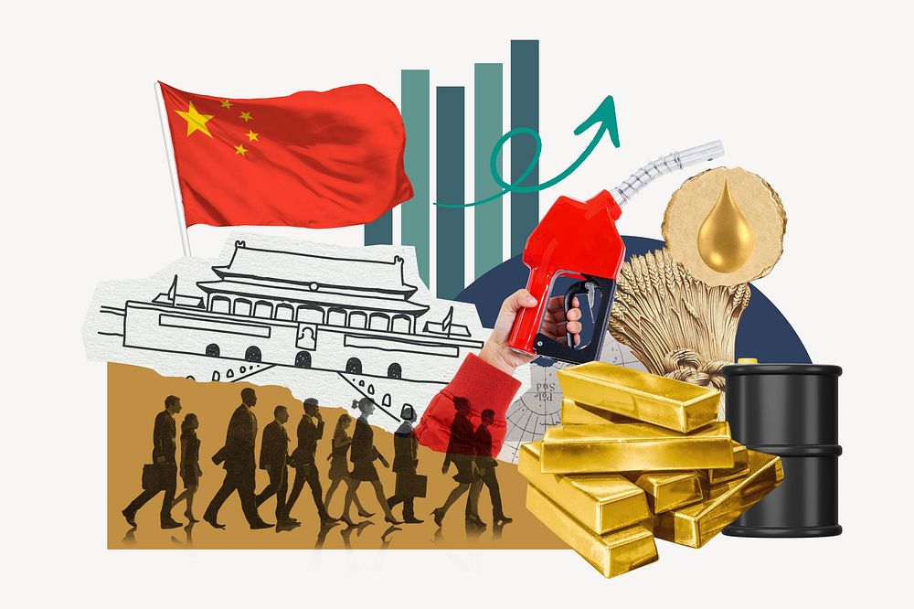 Chinese economy, commodity market collage
