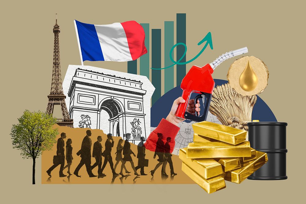 French economy, money finance collage